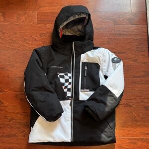 Obermeyer Kids' Checkered Black and White Puffer Skiing Jacket
